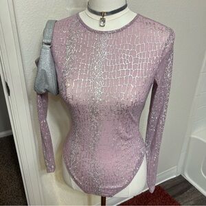 Fashion Nova purple silver shimmery long sleeve snakeskin bodysuit party rave